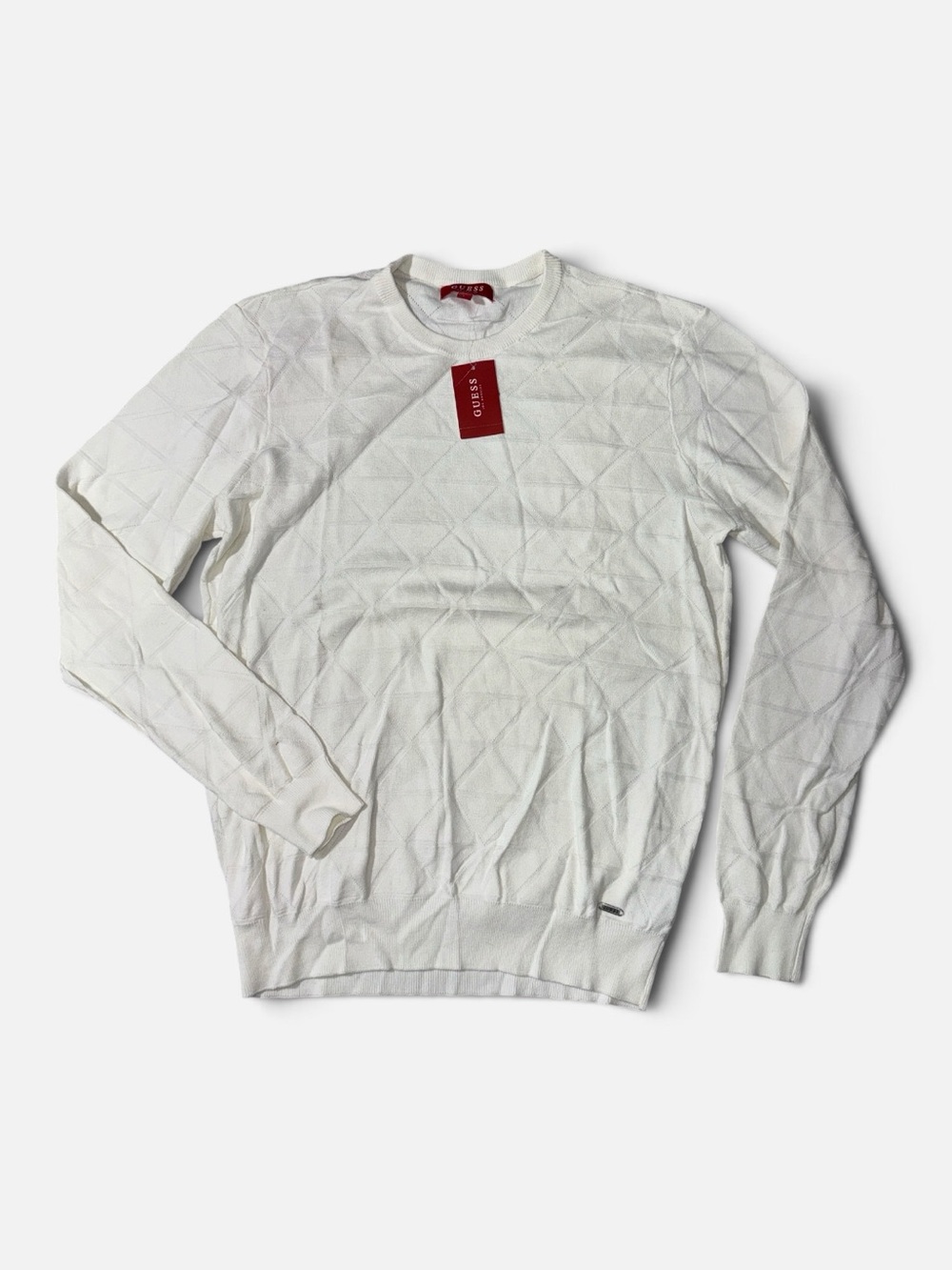 NEW Guess mens L Large white diamond weave cotton crew sweater NWT